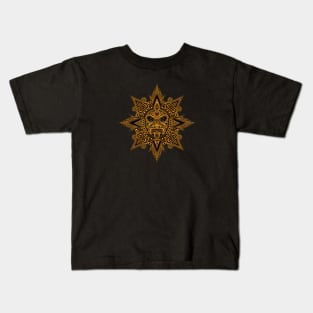 Ancient Yellow and Black Mayan Sun Mask Kids T-Shirt